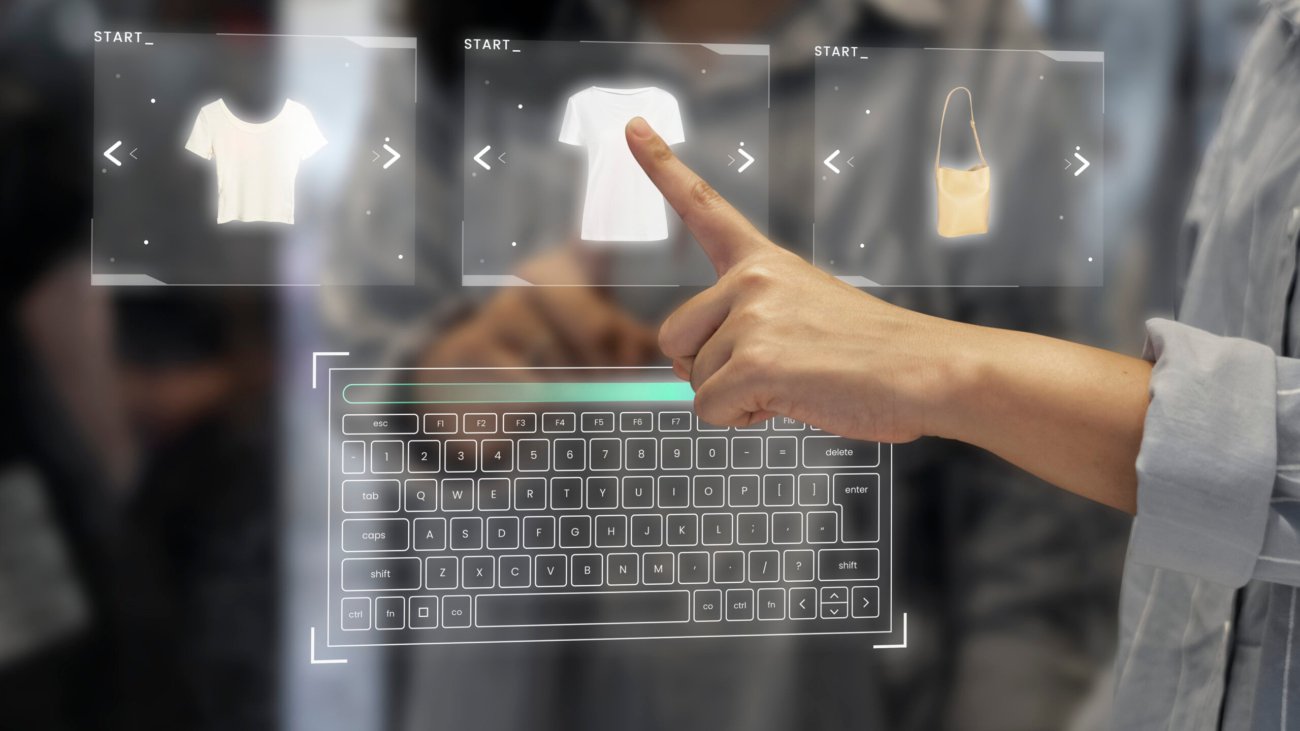 Digital wardrobe on a transparent screen