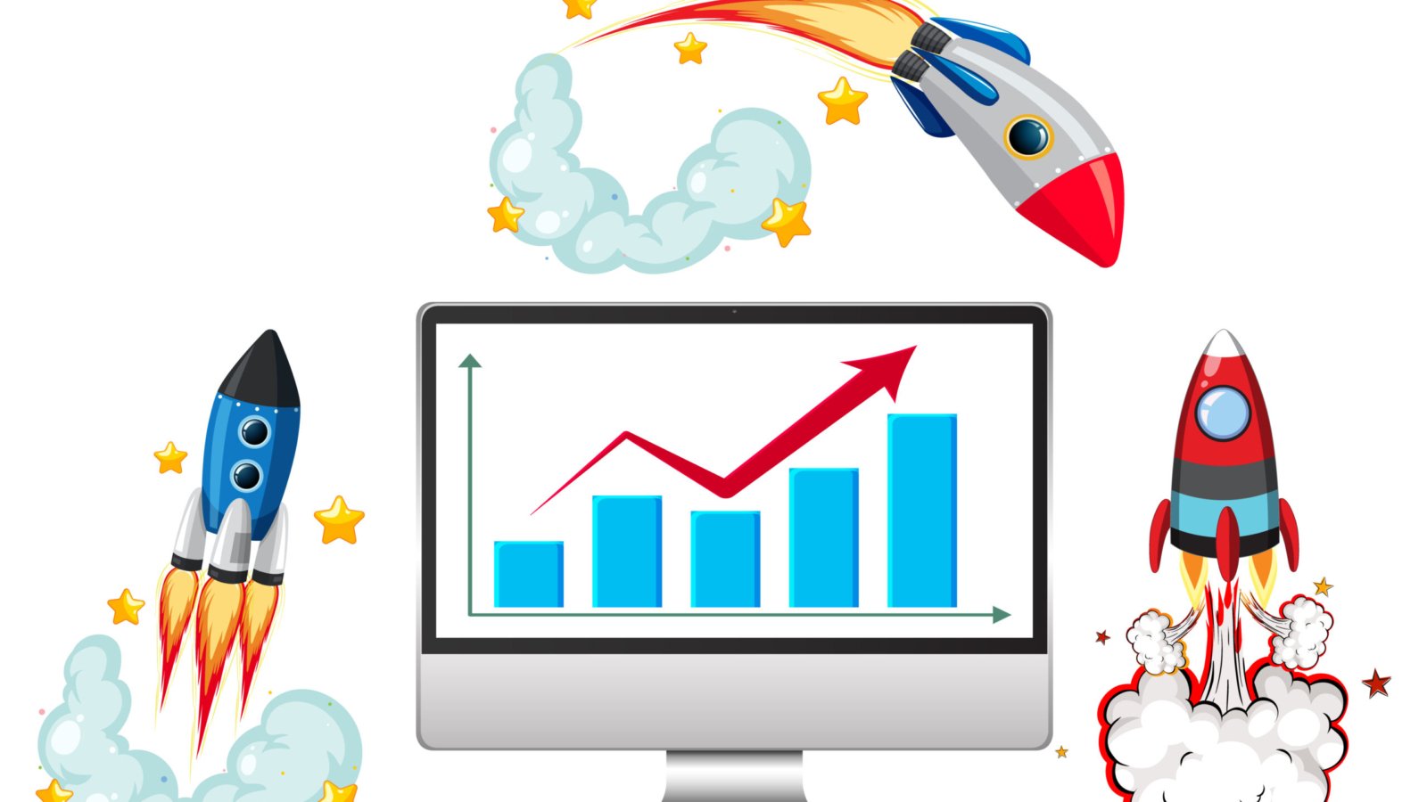 Rockets and graph showing upward growth