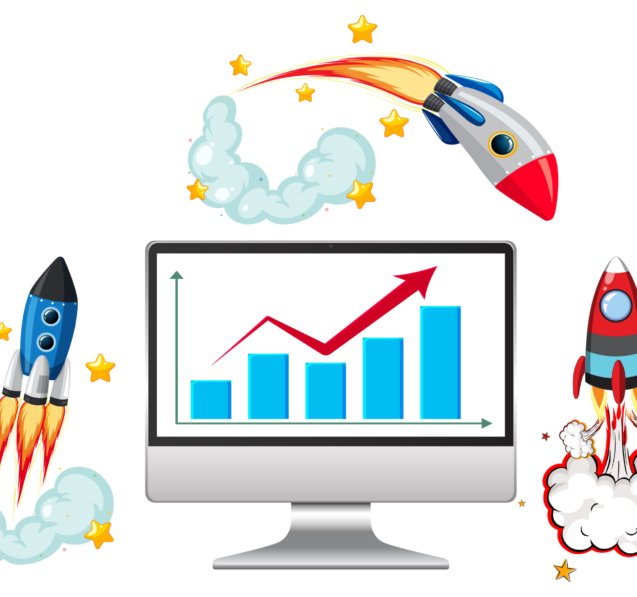Rockets and graph showing upward growth