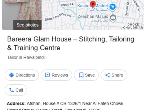 Bareera Glam House – Stitching, Tailoring & Training Centre (GBP Local SEO)