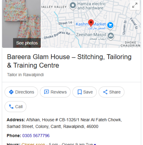 Bareera Glam House – Stitching, Tailoring & Training Centre (GBP Local SEO)