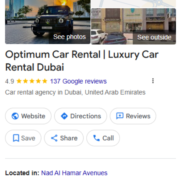 Optimum Car Rental Luxury Car Rental Dubai (GBP Local SEO)