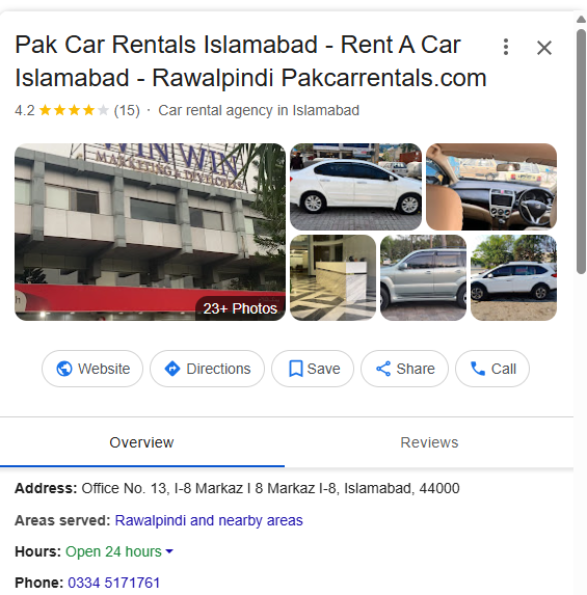 Pak Car Rentals Islamabad - Rent A Car Islamabad - Rawalpindi (GBP Local SEO)