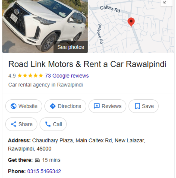 Road Link Motors & Rent a Car Rawalpindi (GBP Local SEO)