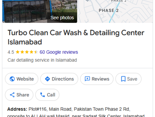 Turbo Clean Car Wash & Detailing Center Islamabad (GBP Local SEO)