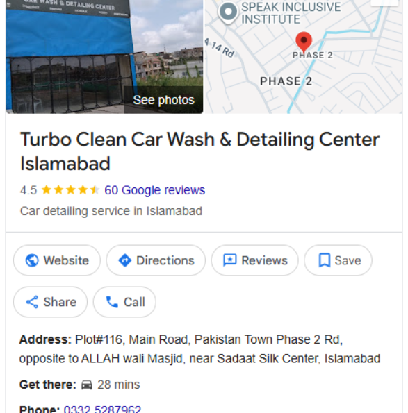 Turbo Clean Car Wash & Detailing Center Islamabad (GBP Local SEO)