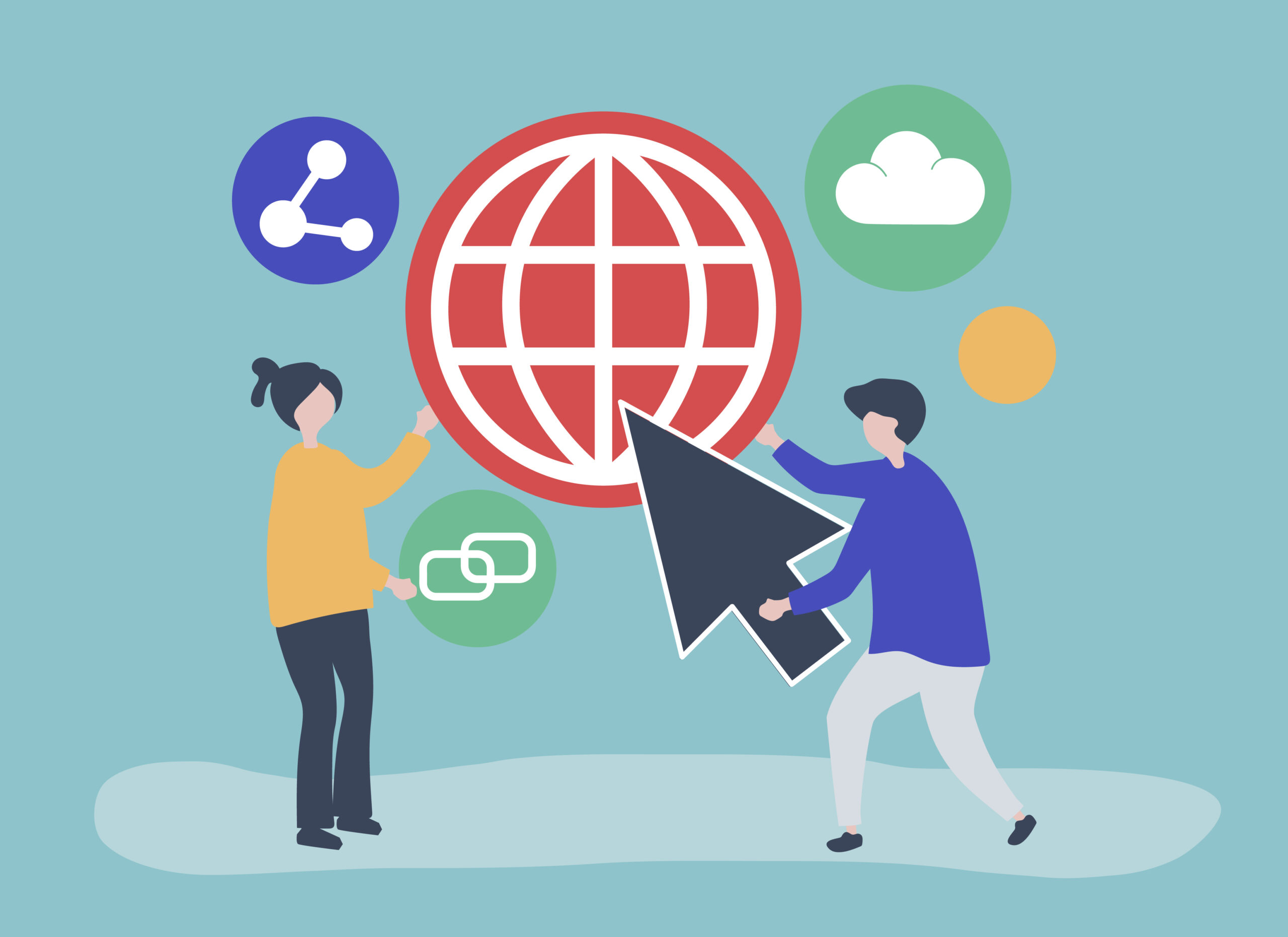 Characters and global communication concept illustration
